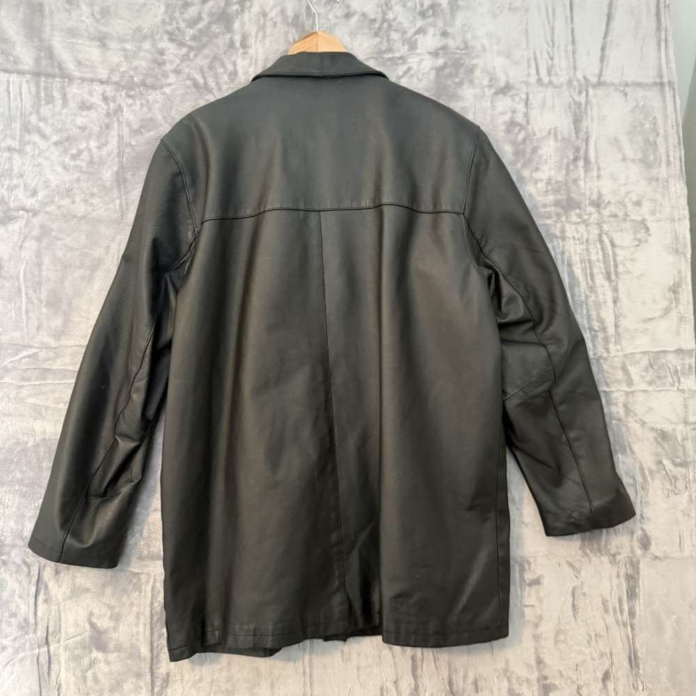Junction West Leather Jacket Mens Size L Black Long Coat Outdoor Button Classic - Picture 10 of 10